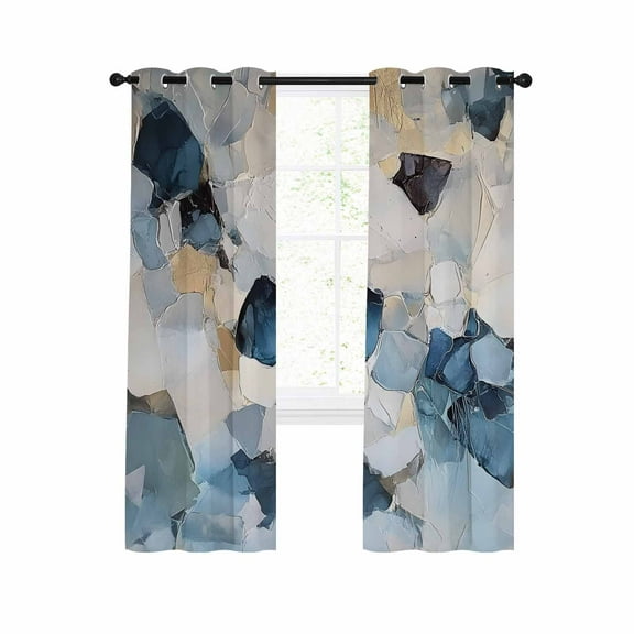 Blue Geometric Blackout Curtains 45 Inches Long for Bedroom, Modern Abstract Oil Painted Thermal Insulated Room Darkening Black Out Window Curtain Panels Grommet Drapes for Living Room