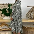 thumbnail image 4 of Plus Size Dresses Ladies Plus Size Loose Print Long Sleeve V Button Mini Sundress Green L, 4 of 5