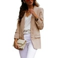 thumbnail image 3 of Niuer Ladies Elegant Solid Color Outwear Women Casual Coat Fake Pocket Business Open Front Plain Blazers Apricot 3XL, 3 of 4