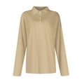 thumbnail image 3 of Mohiass Long Sleeve Polo Shirts for Women 2024 Winter Fall Tops Button V Neck Business Casual Collared Shirts Dressy Blouses Khaki 2XL, 3 of 5