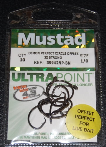 Mustad UltraPoint Demon Perfect Offset Circle 1 Extra Strong Hook with Kirbed Point 