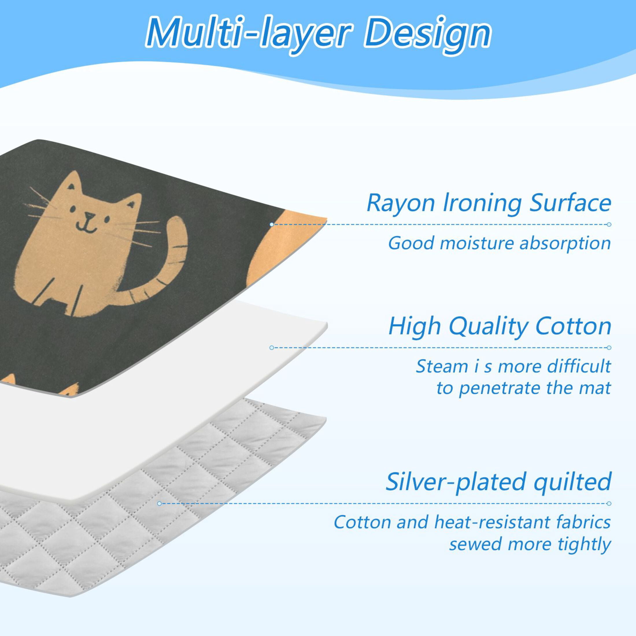 Cute Brown Cat Ironing Mat Blanket for Table Top Travel Portable Ironing Board Pad 47.2x27.6 Inch