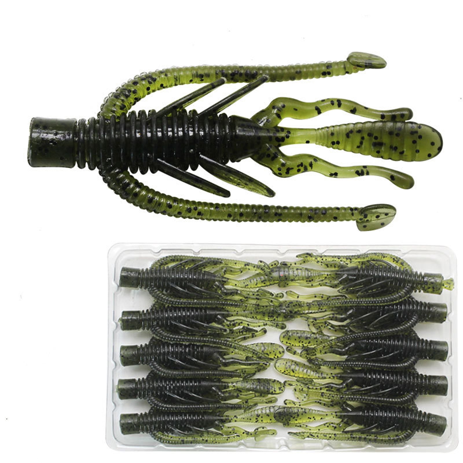 QLUEWX 10PCS Floating Shrimp Soft Lures Army Green Scented High Elastic Crawfish Bait 2.5in Artificial Fishing Soft Baits Freshwater Saltwater Tackle Gift for Anglers