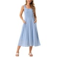 thumbnail image 1 of Vestido de verano sin mangas para mujer Inspire Chic, escote redondo, suelto, corte A, casual, midi, azul cielo, talla M, 1 of 6