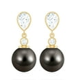 thumbnail image 2 of Rosec Jewels Tahitian Pearl Drop Earrings with Moissanite for Women - 5X7 mm - AAA Grade, 18K Yellow Gold, 2 of 7
