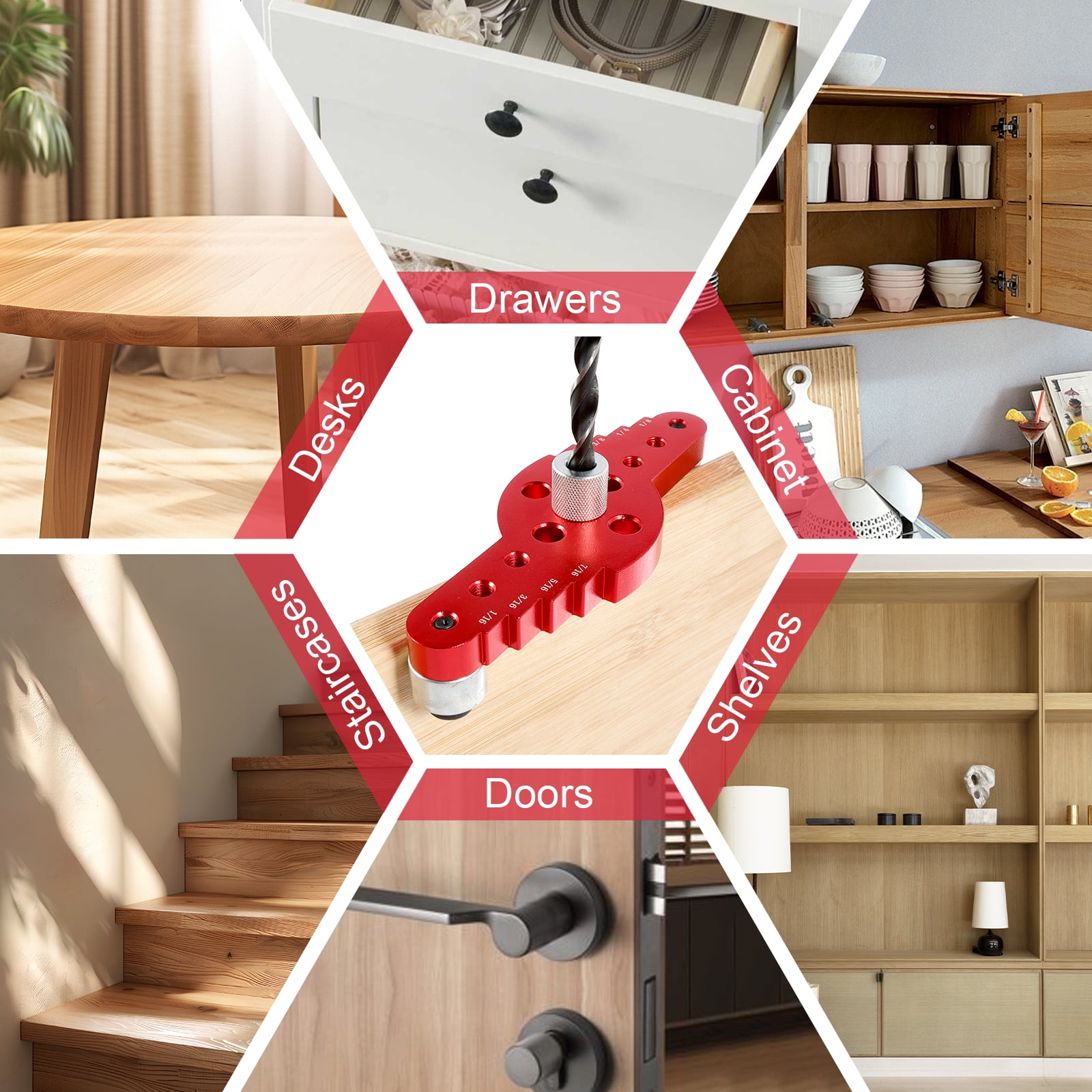 Self Centering Scriber Dowel Jig Kit Aluminum Alloy Vertical Hole Drilling Jig Precise Wood Dowel Drill Guide 2 in 1 Punching Hole Locator with Wood Dowel Pin for Woodworking Drilling