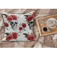 thumbnail image 2 of Rose Fluffy Throw Pillow Cushion Cover, Watercolor Art Style Skull with Red Roses and Buds Gothic Halloween Pattern, Decorative Square Pillow Case, 26" x 26", Vermilion Black Green, by Ambesonne, 2 of 5