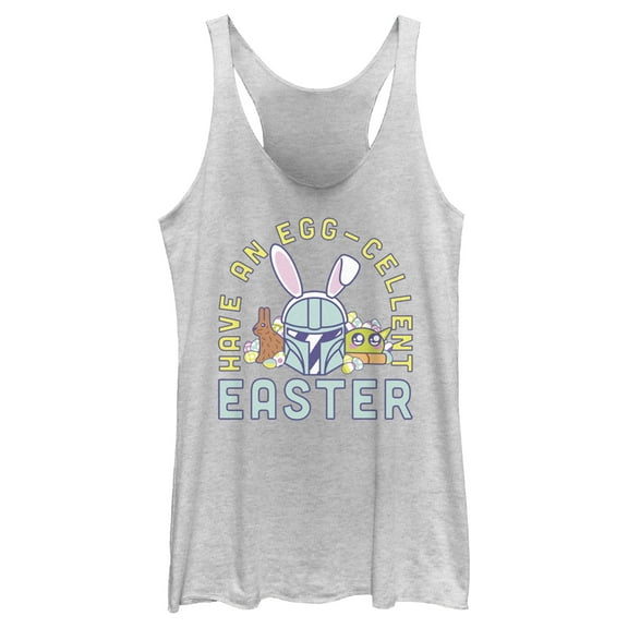 Women's Star Wars: The Mandalorian Egg-Cellent Easter  Racerback Tank Top White Heather Medium