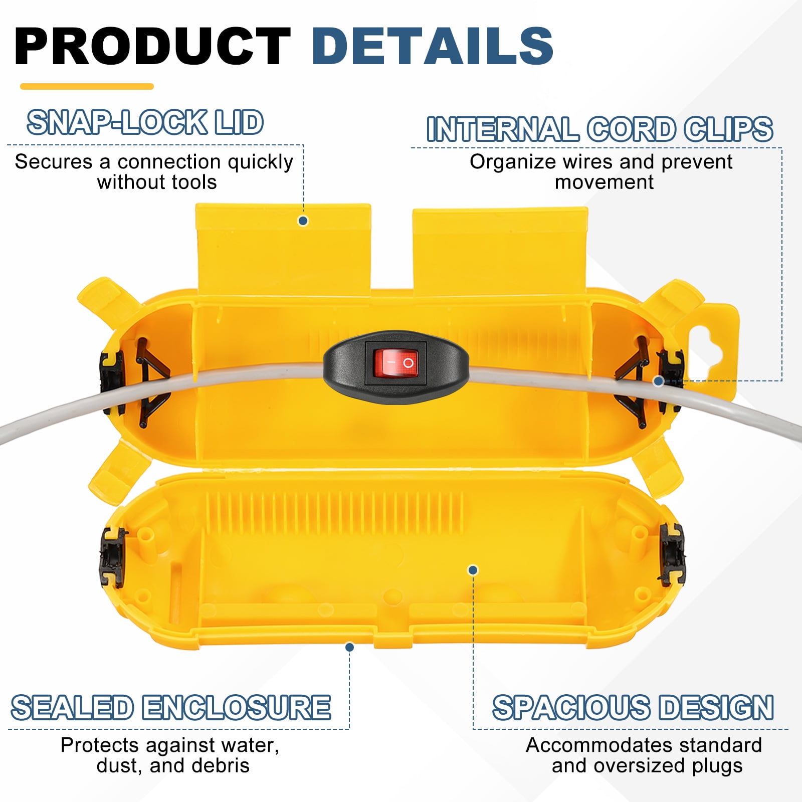 Uxcell 4Pcs Outdoor Extension Cord Safety Cover, IP55 ABS Yellow Waterproof Electrical Connection Box Outdoor Plug Cover Protector for Socket Christmas Holiday Light, 9.06 x 2.66 x 2.66in
