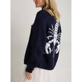 thumbnail image 6 of Women Long Sleeve Cardigan Sweater Casual Fashion Y2K Loose Fit Button Down Knit Sweater Coats Navy Blue XL, 6 of 8