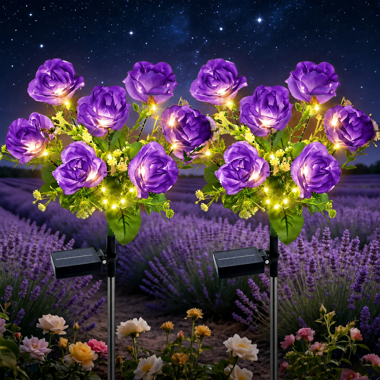 Rirool Solar Rose Garden Stake Lights 2-Pack Purple photo 1