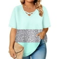 thumbnail image 2 of ICHUANYI Women Oversized T Shirts V Neck Plus Size Short Sleeve Striped Print Tees Casual Tunic Summer Tops, 2 of 6