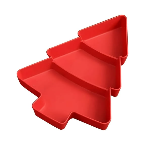 Beautynvta Christmas Serving Tray, Christmas Tree Shaped Fruit Snack Tray with 3 Compartments, Plastic Holiday Serving Platter for Home Party Decor, Red