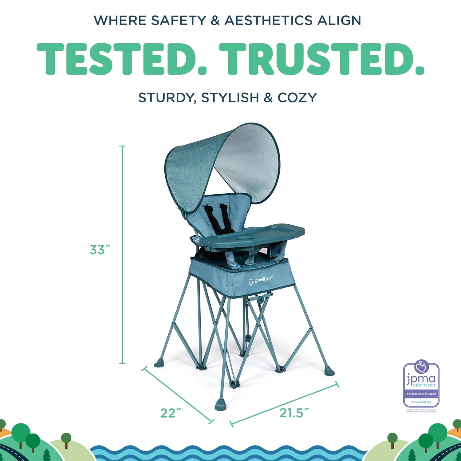 Go With Me Uplift Deluxe Portable High Chair with Canopy - Blue Wave (Unisex)