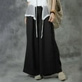 thumbnail image 4 of XFLWAM Women Linen Pants Palazzo Wide-Leg Drawstring Casual Loose Crop Elastic Waist Cotton Beach Pants Culottes Trousers Black XL, 4 of 9
