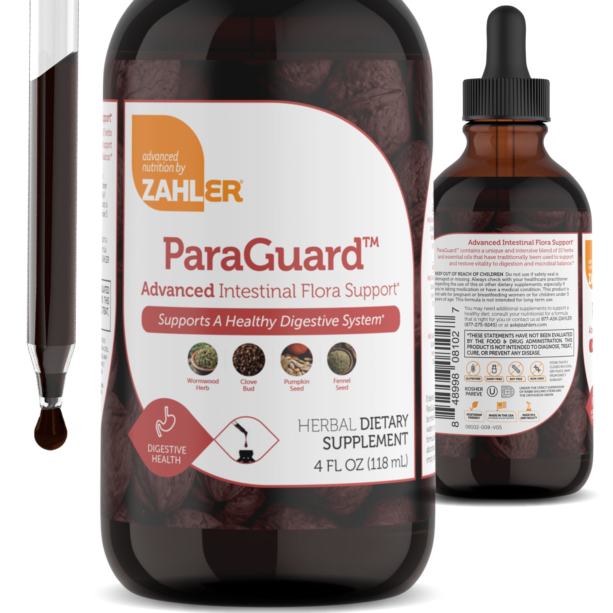 Zahler ParaGuard Liquid Drops, 4 Oz, Gut Health Supplement & Detox Cleanse with Wormwood, Garlic, Pumpkin Seed, Clove