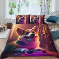 thumbnail image 2 of Corgi Conjunto de sábanas temático, trío de piezas, cómodo y amigable con la piel, diseño único, regalo de decoración para el hogar para familiares, amigos y fans, 90 cm * 190 cm, 2 of 6