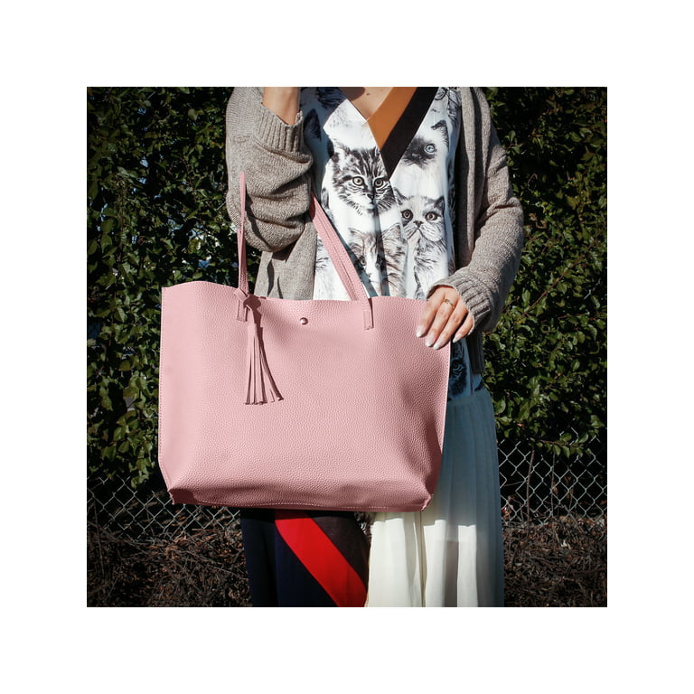 Women Tote Bag Tassels Leather Shoulder Handbags Fashion Ladies Purses  Satchel Messenger Bags - Hot Pink