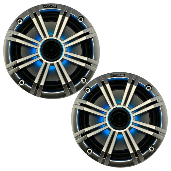 1 Pair (QTY 2) of Kicker 8" OEM Marine Coaxial Silver Speakers with MultiColor LED Lighting (Factory Reconditioned)