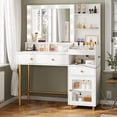 thumbnail image 2 of Makeup Vanity Desk with Mirror and Lights, White Vanity Table with 3 Color Lights, 7 Storage Drawers and Large Mirror for Women,White, 2 of 8