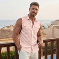 thumbnail image 6 of Mens Summer Shirt Button Down Breathable Collared Sleeveless Top Casual Lightweight Cotton Linen Tank Tops Dressy (3XL,Pink), 6 of 9