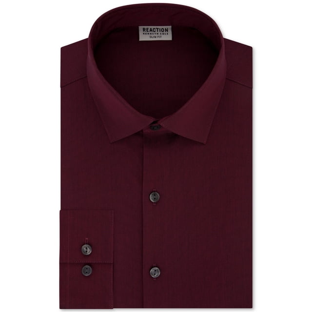Kenneth Cole Mens Techni-Cole Button Down Dress Shirt, Red, 15" Neck 32-33" Sleeve