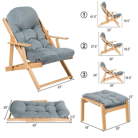 recliner armchair padded gymax ottoman folding adjustable lounge patio deck chair