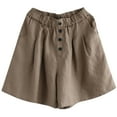 thumbnail image 6 of HTNBO Women Casual Cotton Linen Bermuda Shorts Comfy Elastic Waist Wide Leg Summer Shorts, 6 of 8