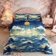 thumbnail image 2 of Manfei Ukiyo-e Ocean Wave Full Size Comforter Sets for Girls Women, Sea Cloud Bedding Sets, Blue Gold White, Gray Reversible 3pcs, 1 Comforter and 2 Pillowcases, 2 of 6