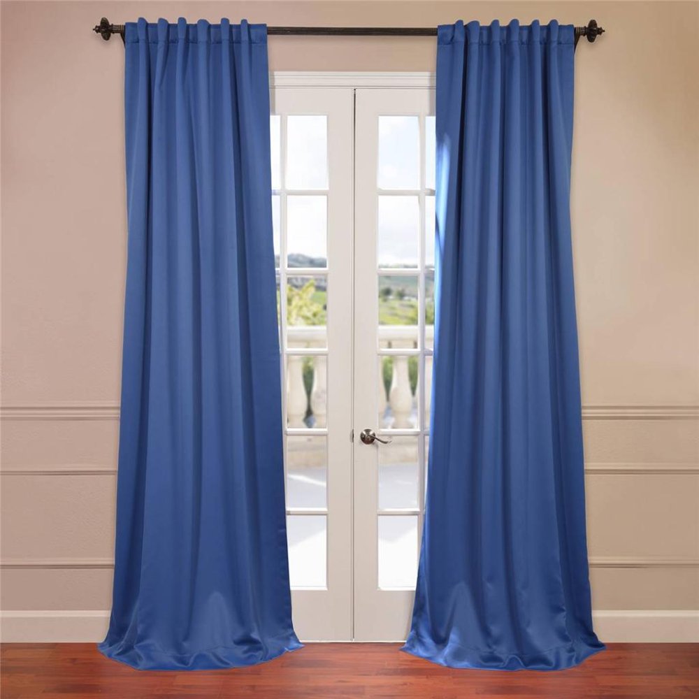 Exclusive Fabrics Newport Blue Rod Pocket/ Back Tab Blackout Curtain