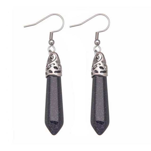 Nvzi Pendientes para hombre y mujer, pendientes de acero inoxidable con colgante hexagonal de una sola punta de cristal de piedra natural (azul oscuro)