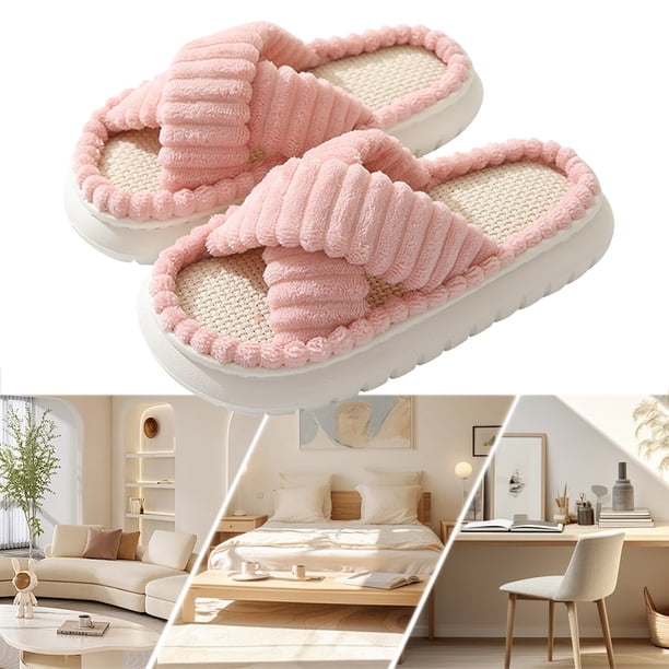 Zapatos Sin Cordones para Mujer Pantuflas Con Banda Cruzada Felpa Acogedoras Suministros El Antideslizantes