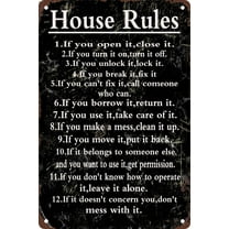 Funny House Rules Metal Sign, Bar Rules Wall Decor Plaque, Funny Retro Metal Tin Sign For Home Kitchen Farmhouse Wall Art Decor Plaque 12x8inch
