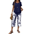 thumbnail image 2 of Women’s Capri Sets 2 Piece Outfits, Casual Summer Wide Leg Crop Pants and Top Matching Set,Navy,XXL, 2 of 4