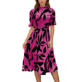thumbnail image 4 of WTOBBY Short-Sleeve Round Neck Ruffled Printed Long Skirt with Waist Tying, Flowy and Feminine for Spring Summer Casual Events,Purple 2XL, 4 of 4