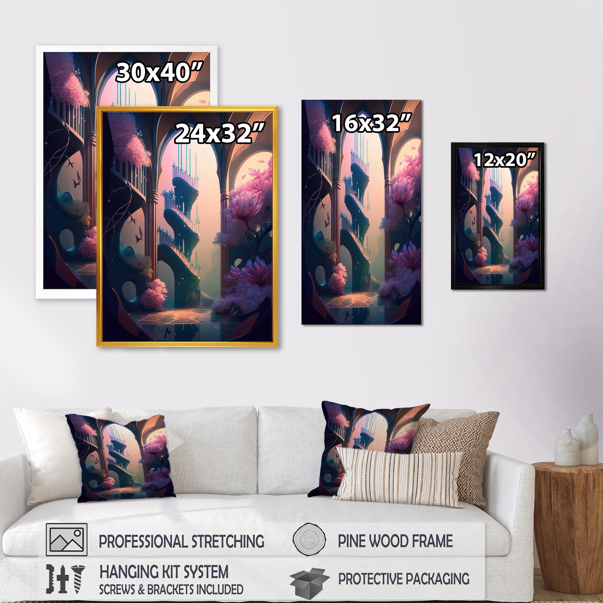 Designart Futristic Architecture With Flowers III Canvas Wall Art