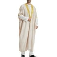 thumbnail image 4 of IYTR Men's Thobe Jubba Long Sleeve Muslim Long Dress Pakistan Saudi Islam Clothing Ramadan Kaftan Robe Abaya Thobe Beige XL, 4 of 5