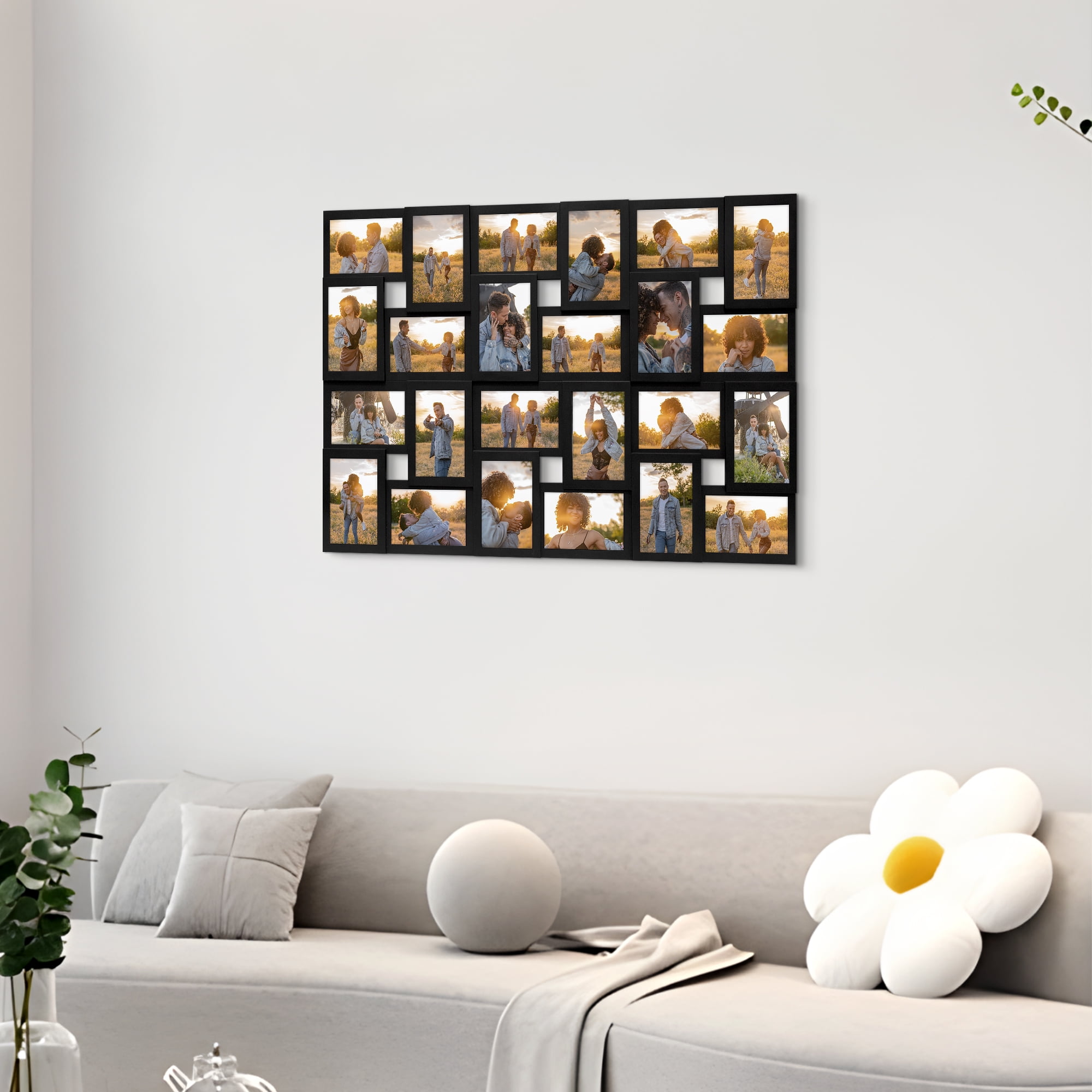 Hello Laura Rustic 24-Socket Gray Collage Photo Frame 4 x 6 Pictures with Large Family and Friend Decor