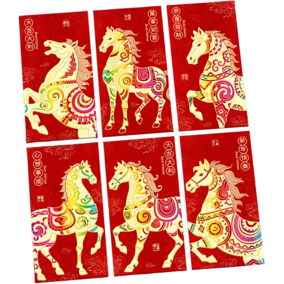 Lunar New Year Red Envelopes 2026, 12PCS Chinese New Year Hong Bao Money Envelopes with Gold Horse Foil Designs for Spring Festival, Year of the Horse Gifts