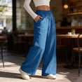 thumbnail image 6 of Enjoytime Work Pants Women Solid Color Stretch Waist Strap Drawstring Wide Leg Pants Travel Casual Loose Trousers, 6 of 8