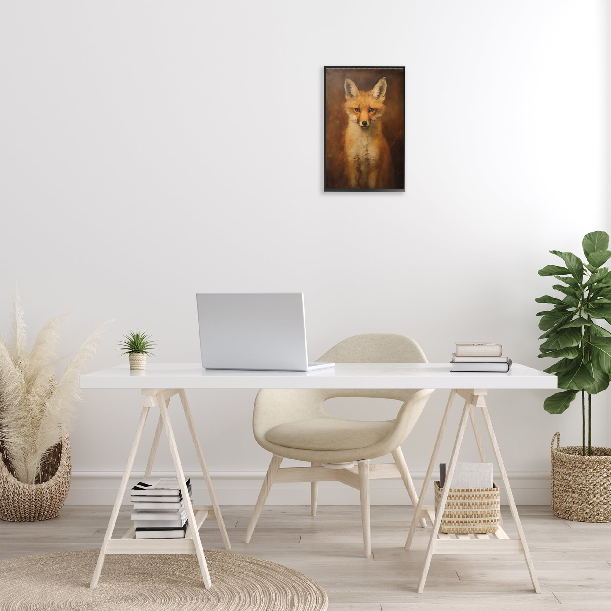 Stupell Industries Stoic Baby Fox Animals & Insects Painting Black Framed Art Print Wall Art, 12 x 18
