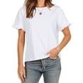 thumbnail image 4 of Liher Women Short Sleeve Casual T Shirts Summer Ruffle Plain Round Neck Loose Fit Tee Blouse Tops White XL, 4 of 8