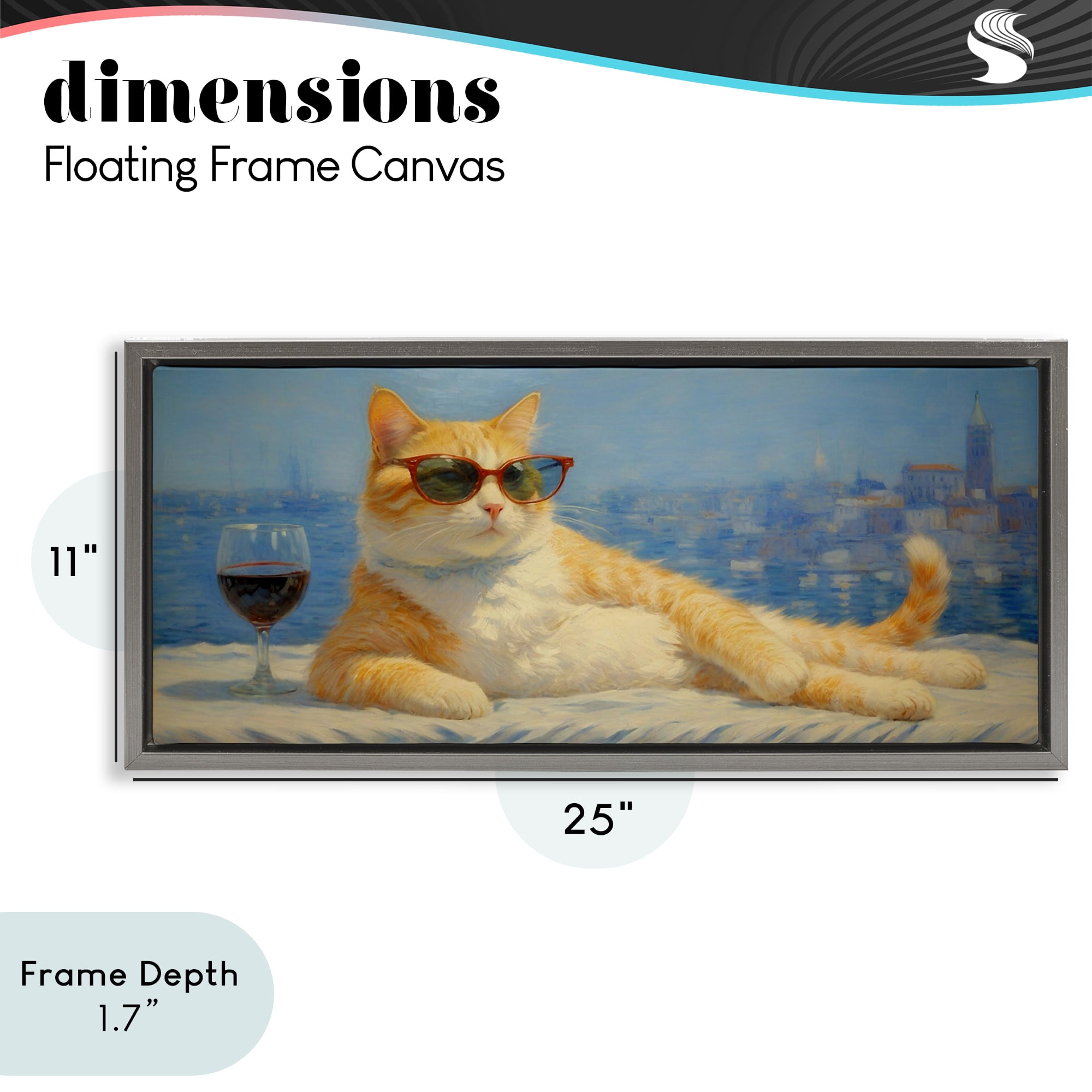 Stupell Industries Lounging Feline with Wine Glass Gray Framed Floater Canvas Wall Art, design by Angie Hawke
