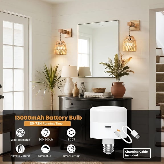 Rattan Wall Sconce, Battery Operated Wall Sconce, Rechargeable Sconces Set of 2 with 13000mAh Bulbs, Boho Wireless Battery Powered Lamp/Lights for Bedroom (Wood)$$Tools & Hardware Other