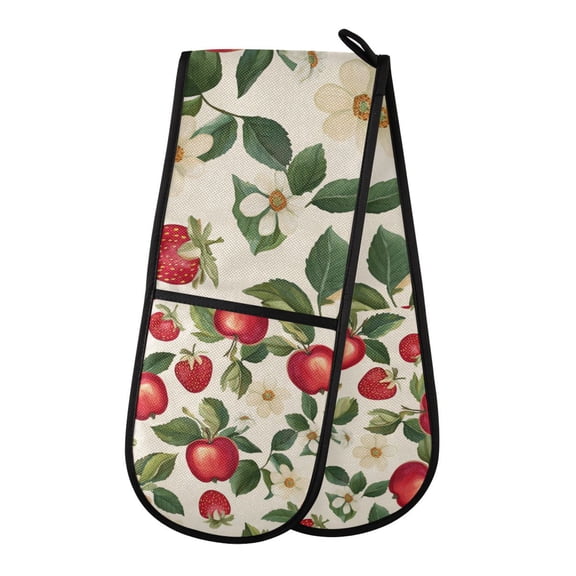 Yayeee Double Oven Mitt Kitchen Heat Resistant Baking 35" x7" Quilted Glove, Apple Leaves Pattern