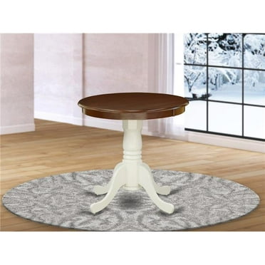 30 in. Eden Round Rubber Wood Walnut Dining Table with Linen White Pedestal