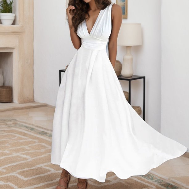 WILLBEST Vestidos De Verano Para Mujer, Vestidos De Verano Sin Mangas, Vestido De Trabajo De Manga Corta Con Estampado De Cuello En V, Vestido Informal Para Mujer, Vestido Maxi De Talla Grande