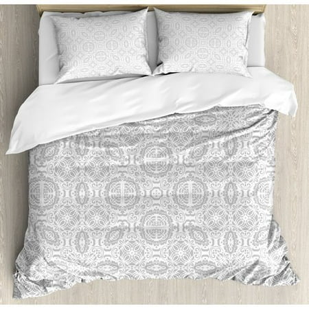 Victorian Duvet Covers Ambesonne Lace Victorian Damask Antique Baroque Design with Oriental Effects Renaissance Art Duvet Cover Set ()