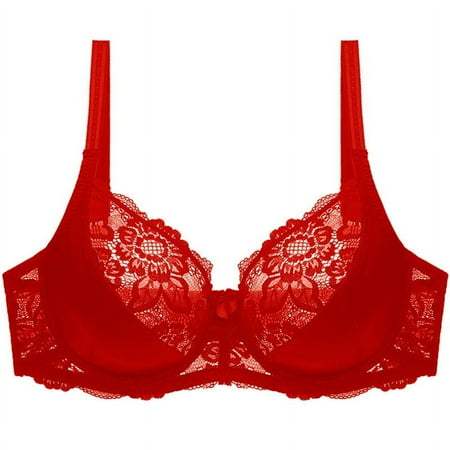 Women S Sexy Lace Push Up Plus Size Bra Underwire Unlined Full-Coverage T-Shirt Bra For Everyday Comfortable Bra See Through Sexy Minimizer Bra Wireless T-Shirt Bra For Women