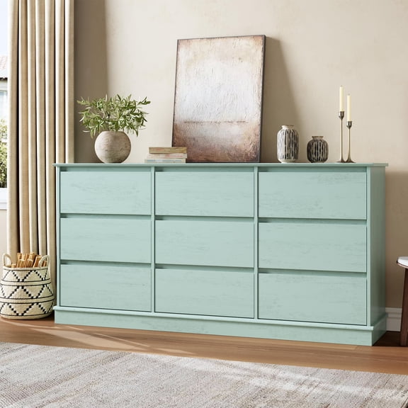 Ataucjin 9 Drawer Dressers for Bedroom, Chest of Drawers with Deep Drawers, Large Double Dresser for Closet with Wide Top, Horizontal Wooden Dresser for Living Room, Hallway